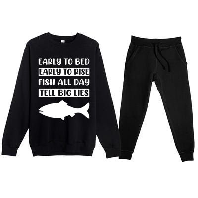 Early To Bed Early To Rise Fish All Day Tell Big Lies Meaningful Gift Premium Crewneck Sweatsuit Set