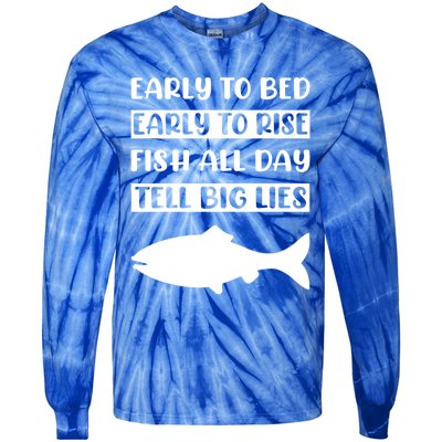 Early To Bed Early To Rise Fish All Day Tell Big Lies Meaningful Gift Tie-Dye Long Sleeve Shirt