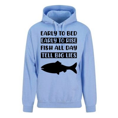 Early To Bed Early To Rise Fish All Day Tell Big Lies Meaningful Gift Unisex Surf Hoodie