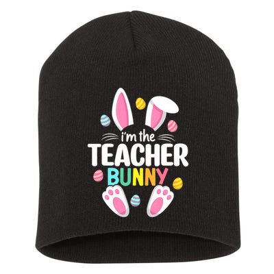 Easter Teacher Bunny Ears Teacher Life Easter Day Egg Women Short Acrylic Beanie