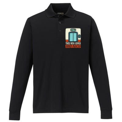 Elevator This Boy Loves Elevators Performance Long Sleeve Polo