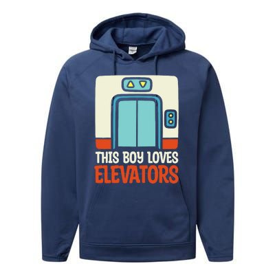 Elevator This Boy Loves Elevators Performance Fleece Hoodie