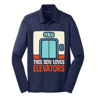 Elevator This Boy Loves Elevators Silk Touch Performance Long Sleeve Polo