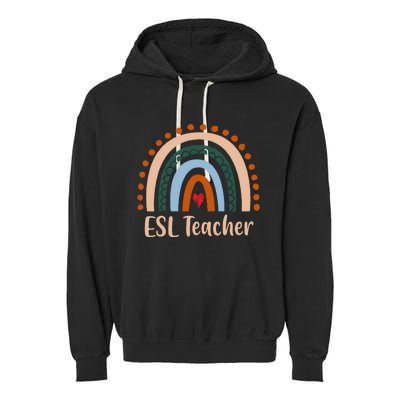 ESL Teacher Boho Rainbow Back To School Appreciation Garment-Dyed Fleece Hoodie