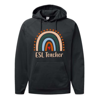 ESL Teacher Boho Rainbow Back To School Appreciation Performance Fleece Hoodie