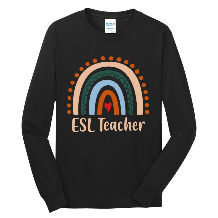 ESL Teacher Boho Rainbow Back To School Appreciation Tall Long Sleeve T-Shirt