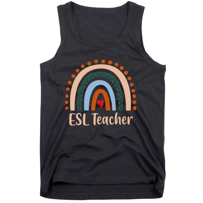 ESL Teacher Boho Rainbow Back To School Appreciation Tank Top