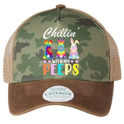 Easter Teacher Chillin With My Peeps Tie Dye Rabbit Legacy Tie Dye Trucker Hat