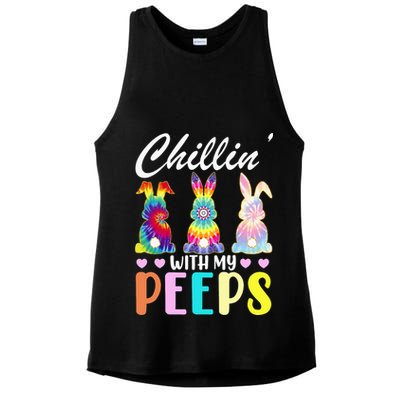 Easter Teacher Chillin With My Peeps Tie Dye Rabbit Ladies PosiCharge Tri-Blend Wicking Tank