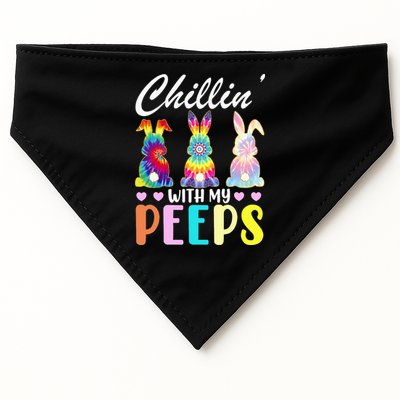 Easter Teacher Chillin With My Peeps Tie Dye Rabbit USA-Made Doggie Bandana