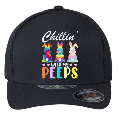 Easter Teacher Chillin With My Peeps Tie Dye Rabbit Flexfit Unipanel Trucker Cap
