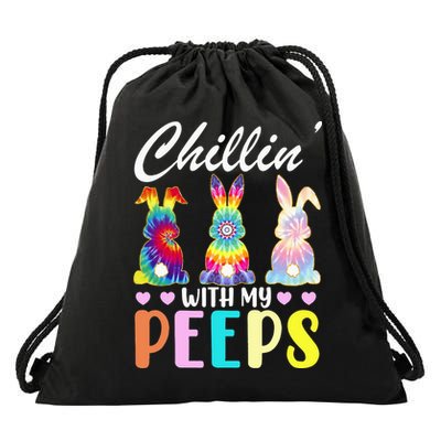Easter Teacher Chillin With My Peeps Tie Dye Rabbit Drawstring Bag