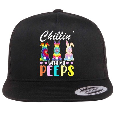 Easter Teacher Chillin With My Peeps Tie Dye Rabbit Flatbill Hat