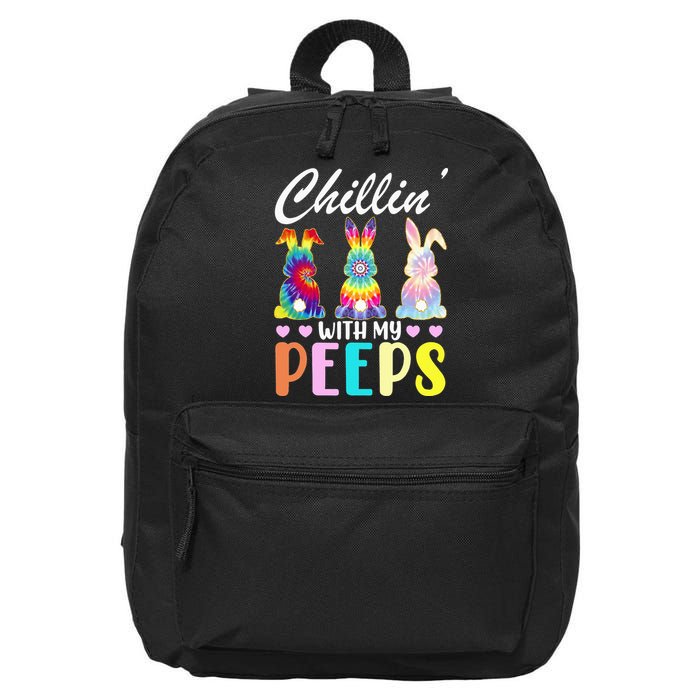 Easter Teacher Chillin With My Peeps Tie Dye Rabbit 16 in Basic Backpack