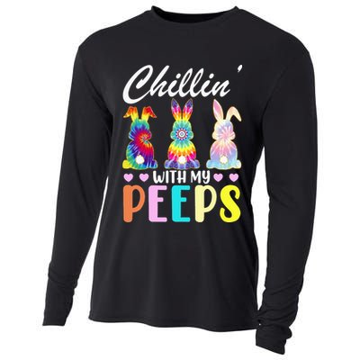 Easter Teacher Chillin With My Peeps Tie Dye Rabbit Cooling Performance Long Sleeve Crew