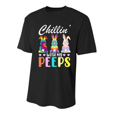 Easter Teacher Chillin With My Peeps Tie Dye Rabbit Youth Performance Sprint T-Shirt