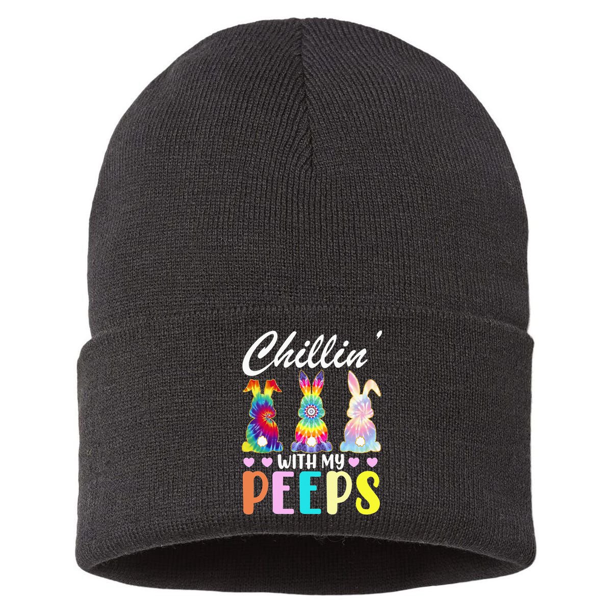 Easter Teacher Chillin With My Peeps Tie Dye Rabbit Sustainable Knit Beanie