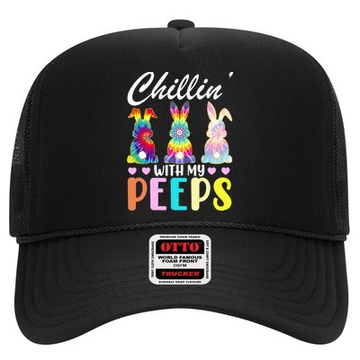 Easter Teacher Chillin With My Peeps Tie Dye Rabbit Trucker Hat