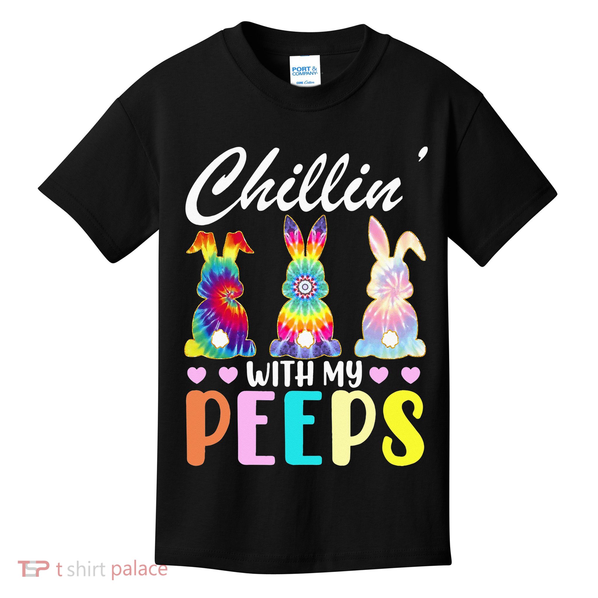 Easter Teacher Chillin With My Peeps Tie Dye Rabbit Kids T-Shirt