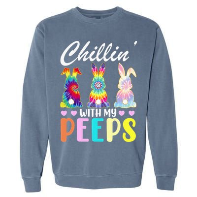 Easter Teacher Chillin With My Peeps Tie Dye Rabbit Garment-Dyed Sweatshirt