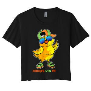 Easter Toddlers Chicks Dig Me Funny Egg Hunting Women's Crop Top Tee