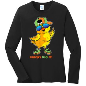 Easter Toddlers Chicks Dig Me Funny Egg Hunting Ladies Long Sleeve Shirt