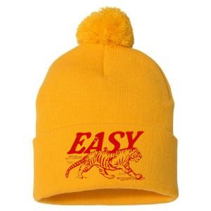 Easy Tiger Distressed Graphic Pom Pom 12in Knit Beanie