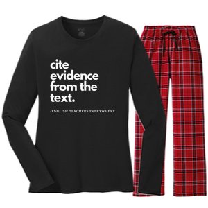 English Teacher Ela Cite Evidence From The Text Women's Long Sleeve Flannel Pajama Set 