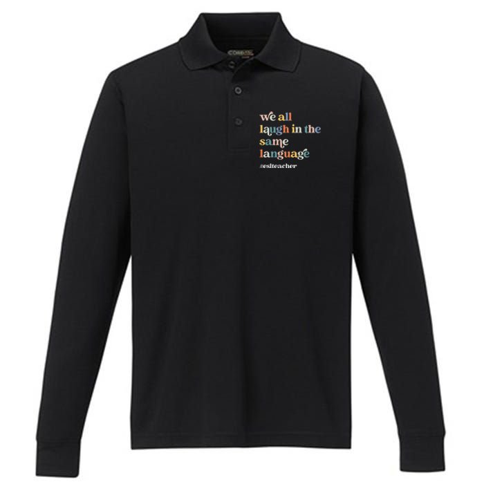 ESL Teacher ESOL Student Cute Retro Back To School First Day Performance Long Sleeve Polo