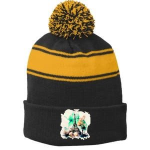 Eiffel Tower Stripe Pom Pom Beanie