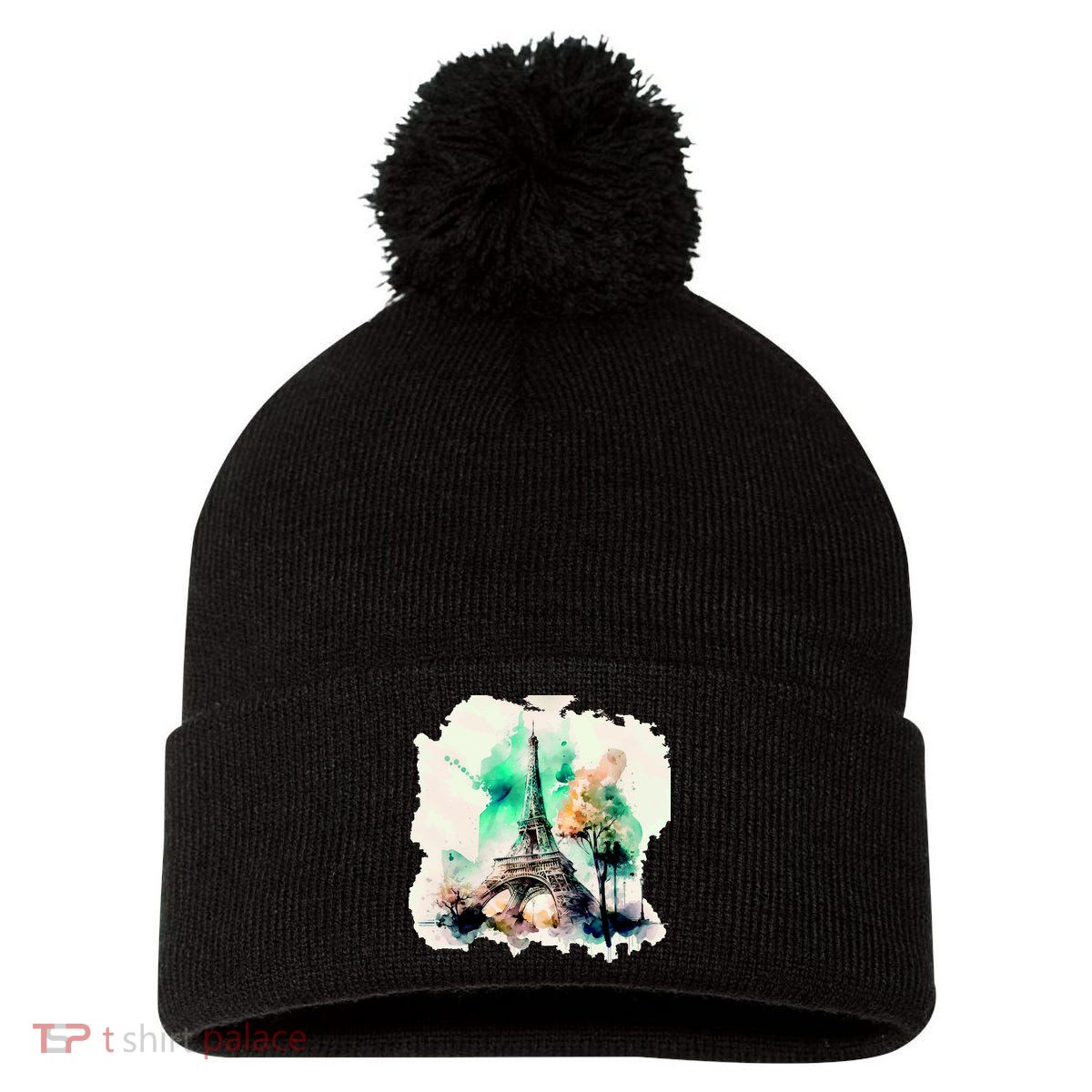Eiffel Tower Pom Pom 12in Knit Beanie
