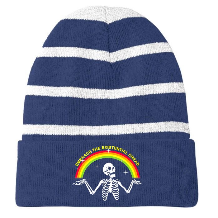 Embrace The Existential Dread Striped Beanie with Solid Band