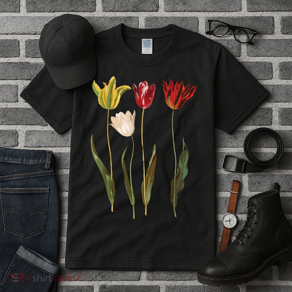 Elegant Tulips Flower Antique Plants Botanical Vintage Gift Tall T-Shirt