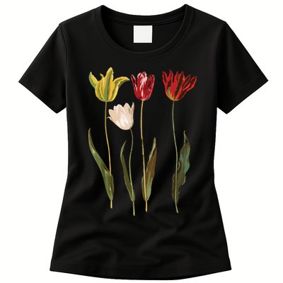 Elegant Tulips Flower Antique Plants Botanical Vintage Gift Womens T-Shirt