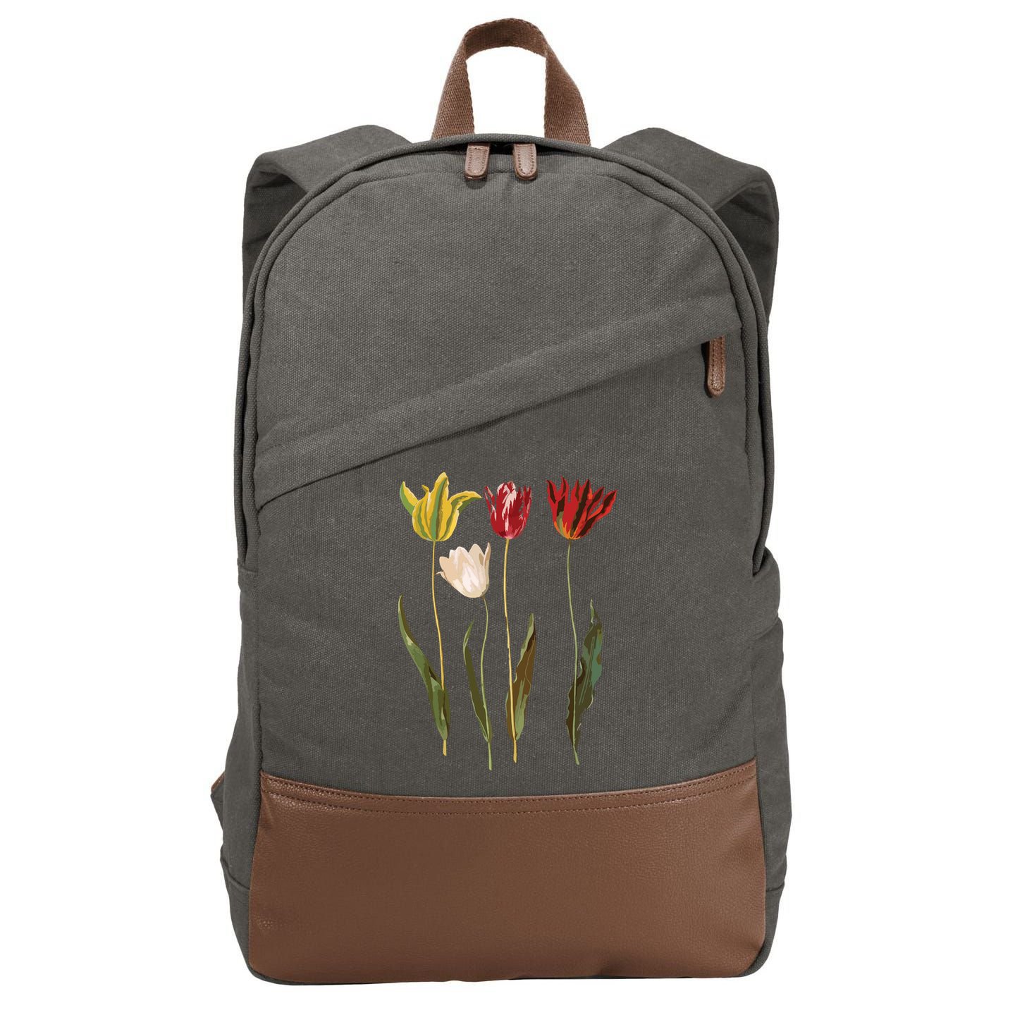 Elegant Tulips Flower Antique Plants Botanical Vintage Gift Cotton Canvas Backpack