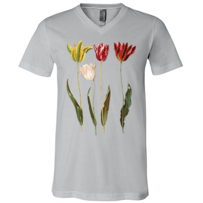 Elegant Tulips Flower Antique Plants Botanical Vintage Gift V-Neck T-Shirt