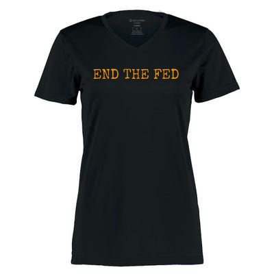 End The Fed Bitcoin Cryptocurrency Hodler Anti Inflation Women's Momentum V-Neck T-Shirt