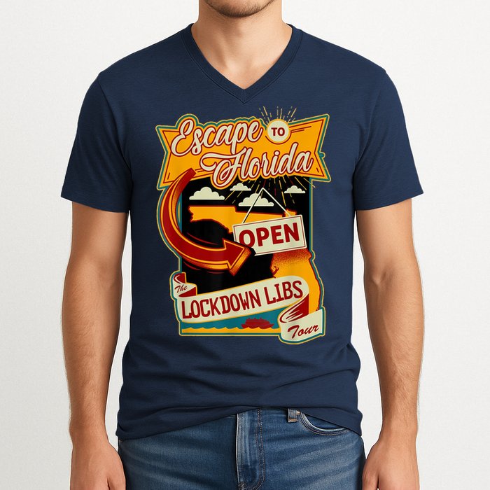 Escape To Florida Open The Lockdown Libs Tour V-Neck T-Shirt