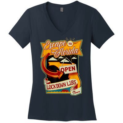 Escape To Florida Open The Lockdown Libs Tour Women's V-Neck T-Shirt