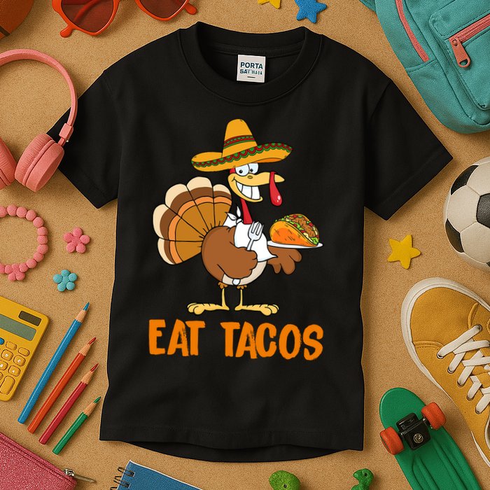Eat Tacos Funny Turkey Thanksgiving Holiday Kids T-Shirt