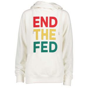 End The Fed Federal Reserve Bitcoin Over Fiat Currency Womens Funnel Neck Pullover Hood