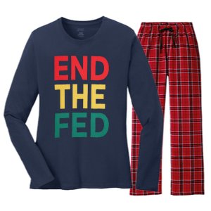 End The Fed Federal Reserve Bitcoin Over Fiat Currency Women's Long Sleeve Flannel Pajama Set 