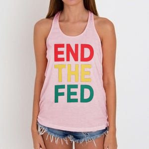 End The Fed Federal Reserve Bitcoin Over Fiat Currency Women's Knotted Racerback Tank