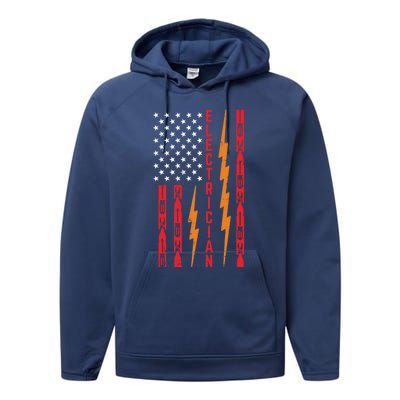 Electrician Tools Flash American Flag Funny Electricians Great Gift Performance Fleece Hoodie