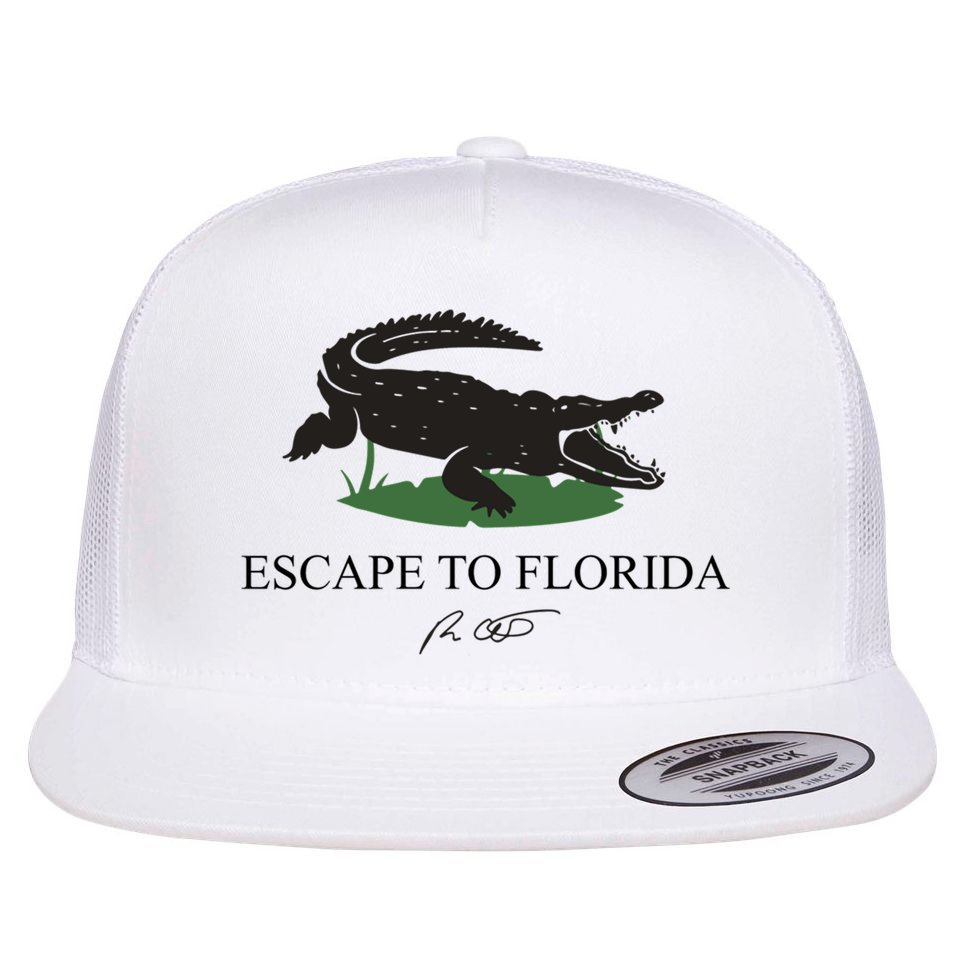 Escape To Florida Ron Desantis Us Flag Vintage Funny Flat Bill Trucker Hat