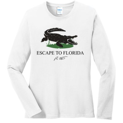 Escape To Florida Ron Desantis Us Flag Vintage Funny Ladies Long Sleeve Shirt