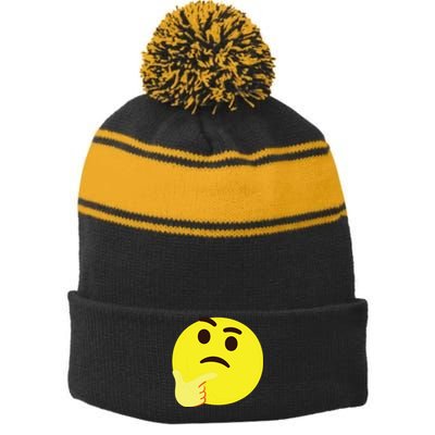 Emoticon Thinking Face Thinker Stripe Pom Pom Beanie