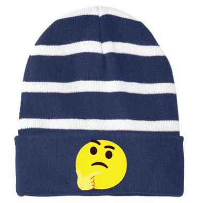 Emoticon Thinking Face Thinker Striped Beanie with Solid Band