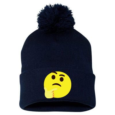 Emoticon Thinking Face Thinker Pom Pom 12in Knit Beanie