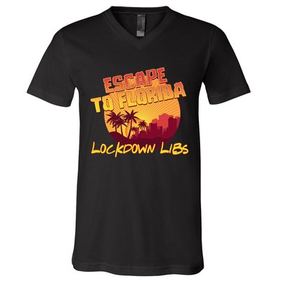 Escape To Florida Lockdown Libs V-Neck T-Shirt